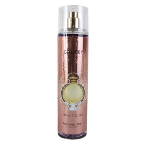 Frasco individual de Galaxy Concept Olympiques Perfumed Mist 250ml para mujeres. Elegante frasco en tono dorado con un motivo de fragancia alada.