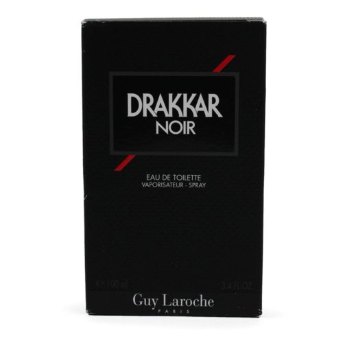 Caja del perfume Drakkar Noir de Guy Laroche, 100 ml, con diseño en color negro y rojo.