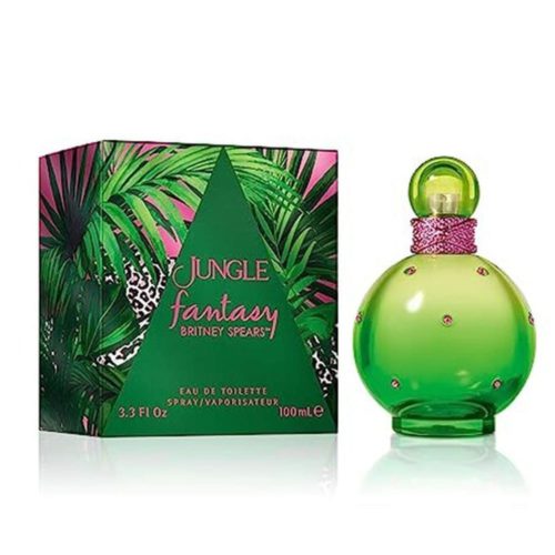 Jungle Fantasy Eau de Toilette 100 ml de Britney Spears con frasco verde tropical y caja con diseño exótico a juego.
