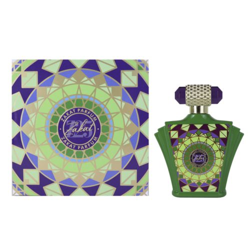 Perfume Z25 Eau de Parfum 100 ml de Zakat junto a su caja con diseño decorativo.