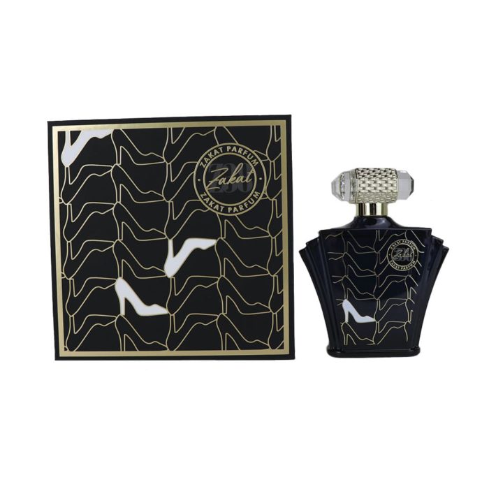 Perfume Zakat Z38 de 100 ml junto a su caja de presentación de lujo en negro y dorado.