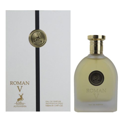 Botella de Maison Alhambra Optus V Eau de Parfum unisex (100 ml) con su empaque blanco y negro con un sello dorado.