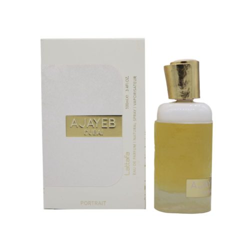 Ajayeb Dubai Portrait de Lattafa, 100 ml, presentado con caja y frasco de aspecto limpio y lujoso.