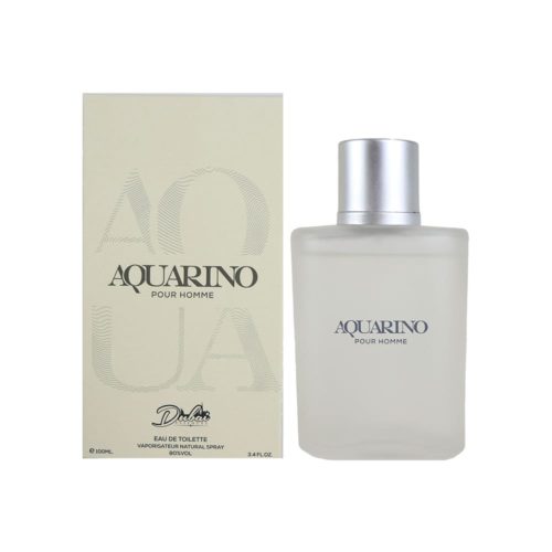 Perfume Aquarino Pour Homme de Dubai Essences con su caja color beige y frasco esmerilado mostrados juntos.