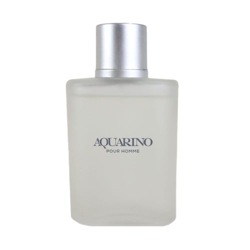 Frasco esmerilado del perfume Aquarino Pour Homme de Dubai Essences con tapa plateada y diseño minimalista.