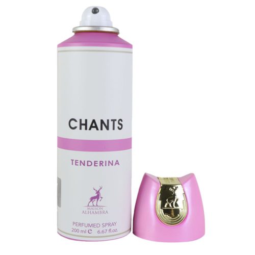 Spray corporal Chants Tenderina de 200 ml con la tapa retirada, mostrando la boquilla del atomizador de Maison Alhambra.