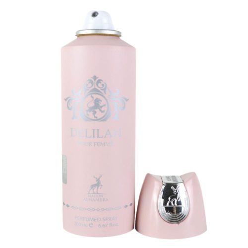 Vista frontal del envase del spray perfumado Forbidden Love de Maison Alhambra, tamaño de 200 ml.