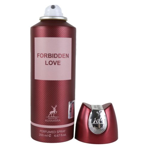 Spray perfumado Forbidden Love de Maison Alhambra con la tapa retirada, mostrando el difusor.