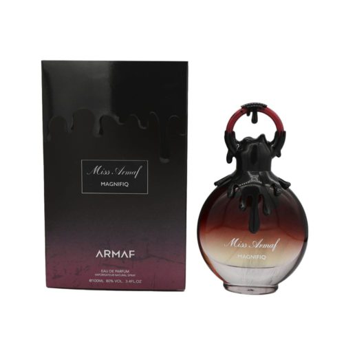 Parte trasera de la caja del Miss Armaf Magnifiq con ingredientes y detalles del producto.