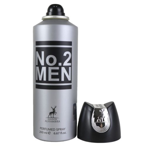 Spray perfumado No.2 Men con la tapa retirada, mostrando el aplicador negro.