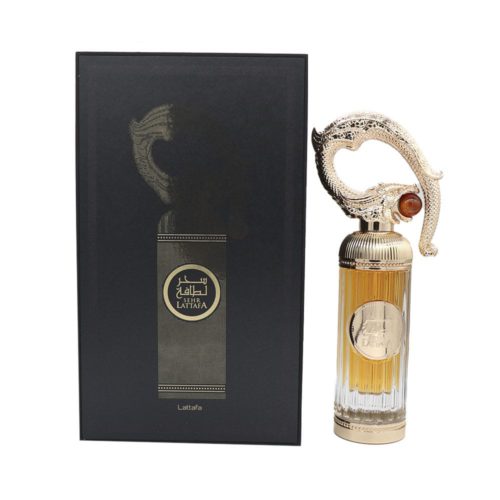 Perfume Pride Sehr Eau de Parfum de Lattafa, 100 ml, con caja negra y dorada y elegante frasco con tapa de dragón.