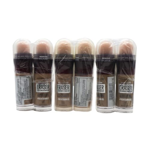 Pack triple de correctores Maybelline Instant Age Rewind Eraser, cada set envuelto con plástico retráctil, mostrando diferentes tonos con aplicadores en esponja.